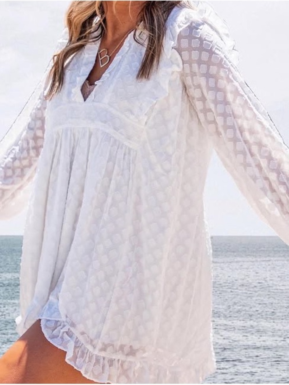 Skylar + Madison White Sheer Square-Pattern Bridal Dress